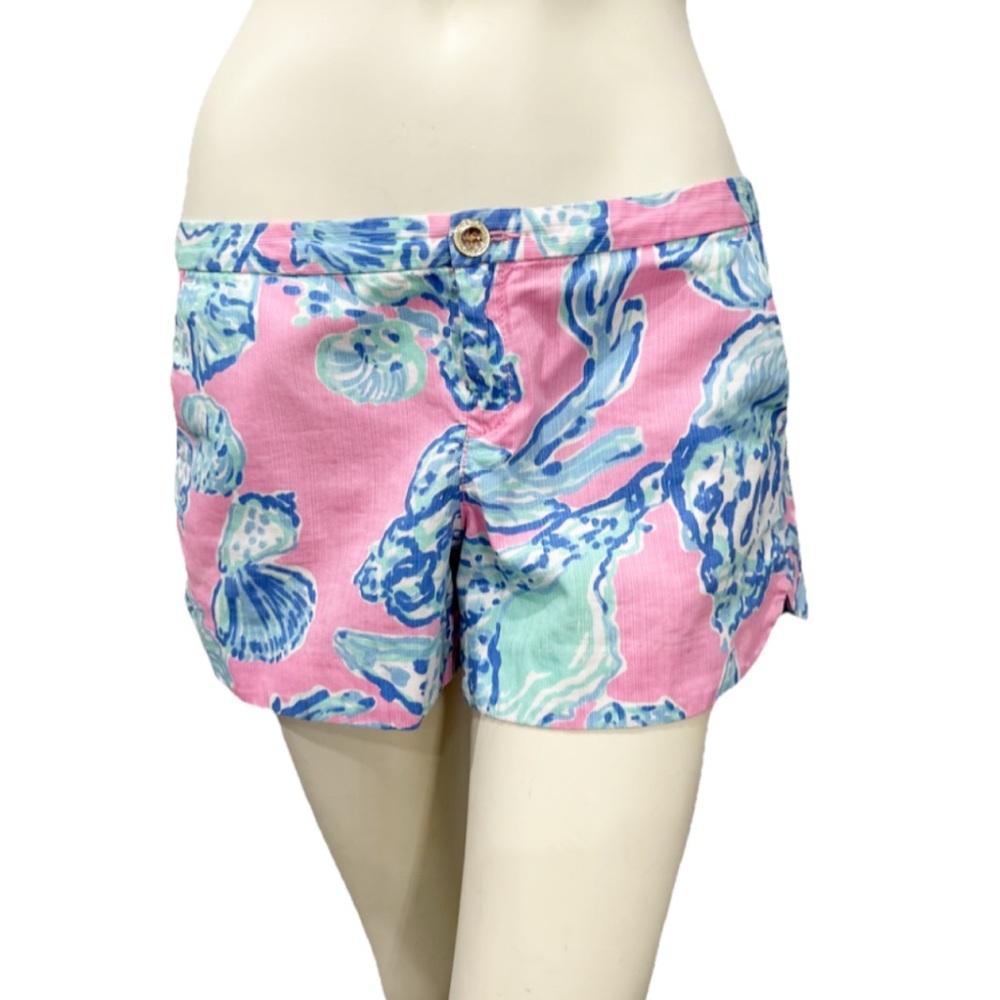 Lilly Pulitzer Women’s Shorts Sz 6 Barefoot Princess Print Pink Pout Blue Shells